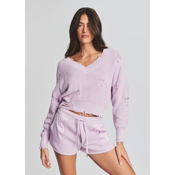 SER.O.YA Womens Sweater XL Purple Pullover VNeck Distressed Cotton SYD